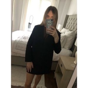 Sandro Deep V Black Satin Mini Dress